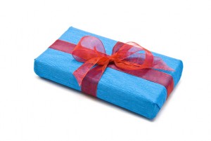 Blue gift box with red bow