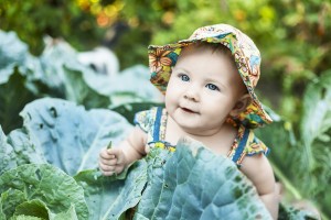 Happy little child in cabbage